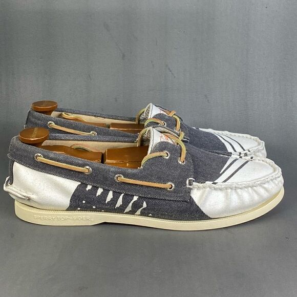 Sperry Top-Spider 2-Eye Hand Painted Rigger Navy/White boat shoes mens size 12 - Picture 1 of 8